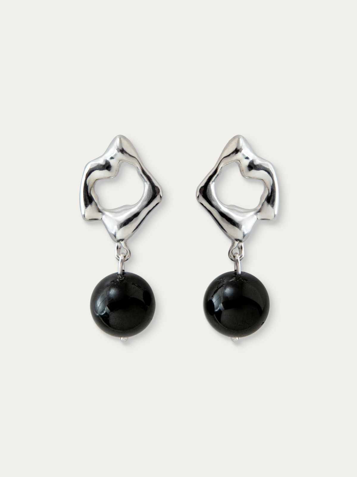Abstract sculptural silver jewelry black tourmaline. Statement Earrings