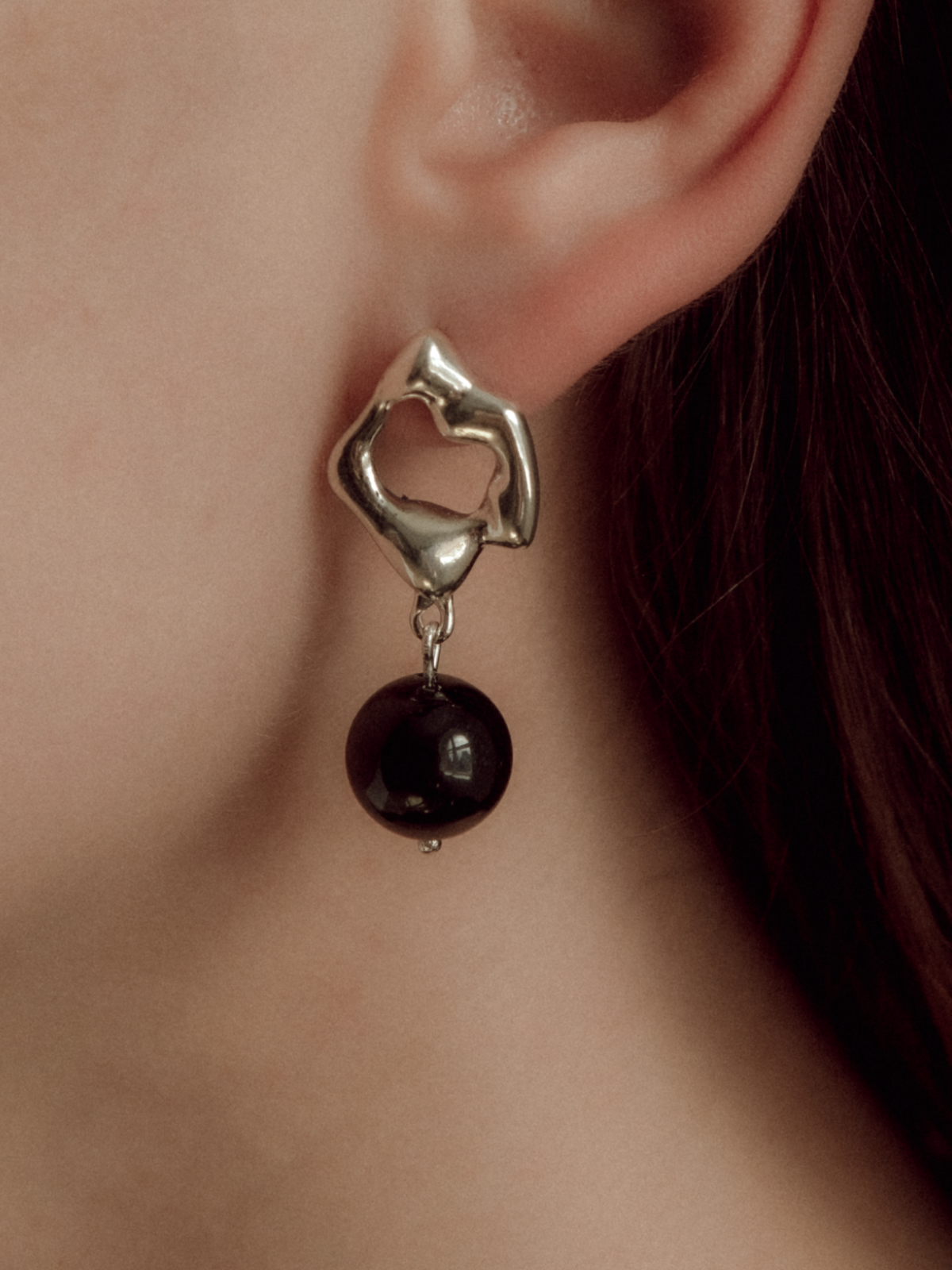 Abstract sculptural silver jewelry black tourmaline