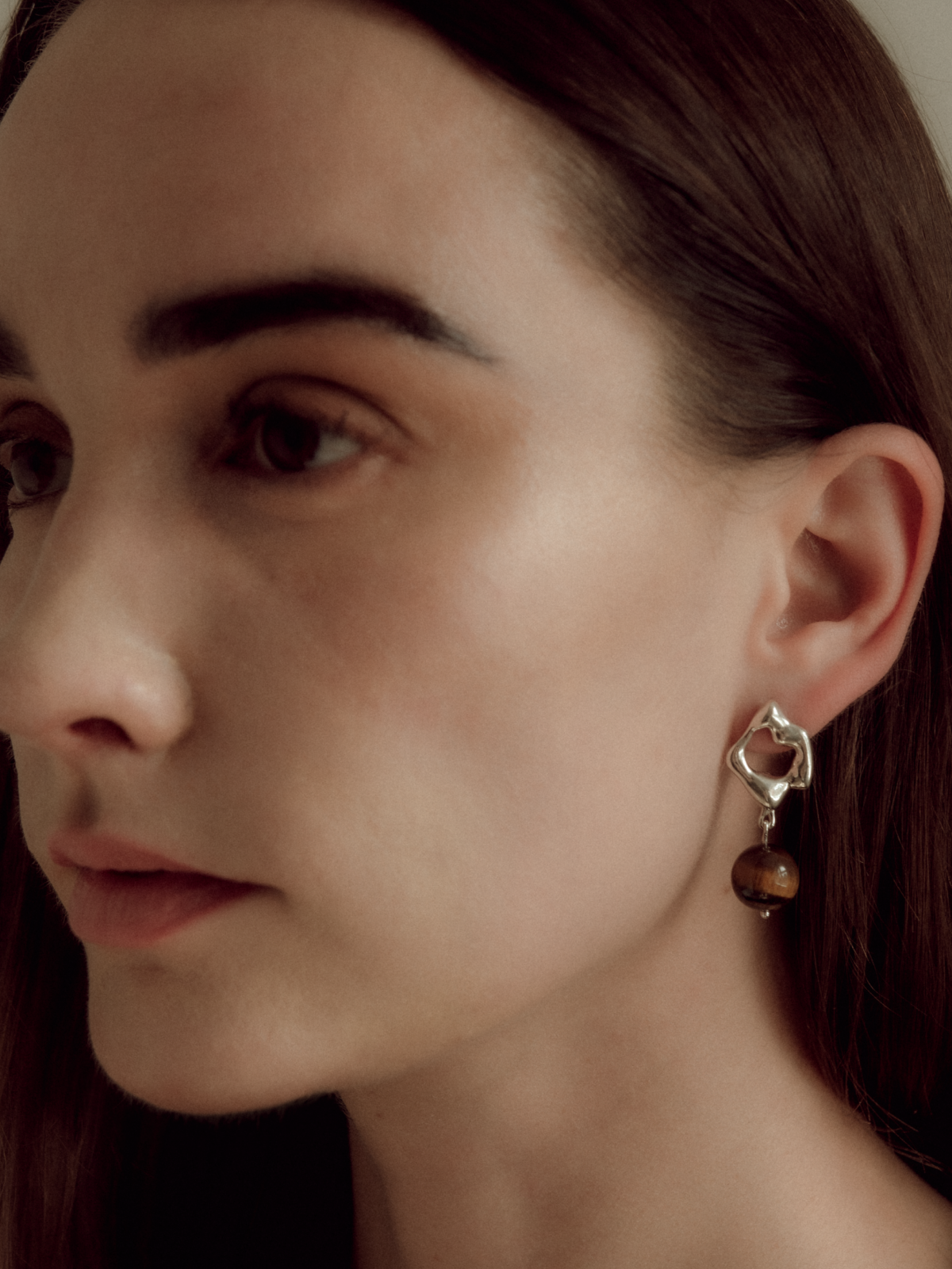 Abstract sculptural silver jewelry Tiger Eye