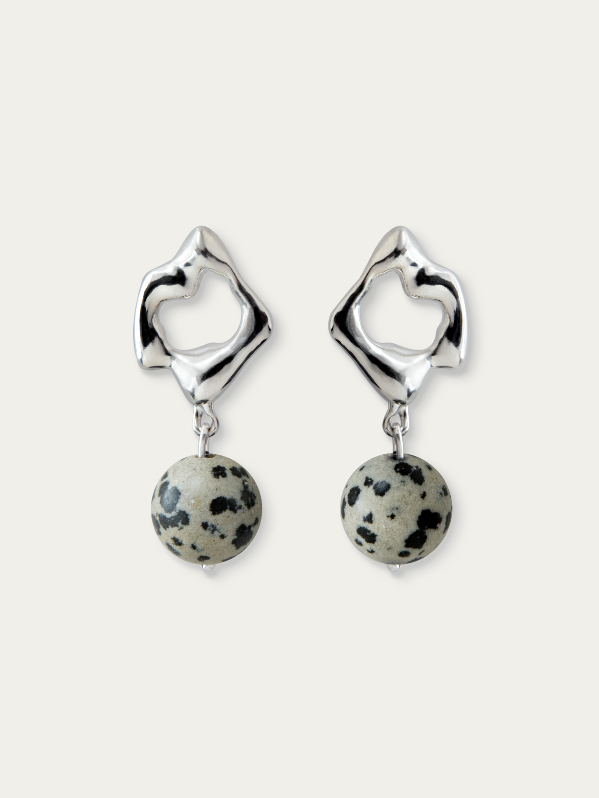 Abstract sculptural silver jewelry Dalmatian Jasper