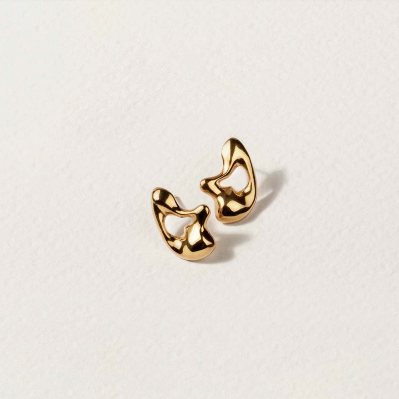 Vimeria unique sculptural sterling silver handmade jewelry, sterling silver studs earrings abstract fluid jewelry, gold sculptural earrings