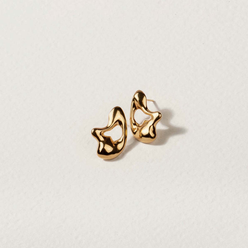 Vimeria unique sculptural sterling silver handmade jewelry, sterling silver studs earrings abstract fluid jewelry