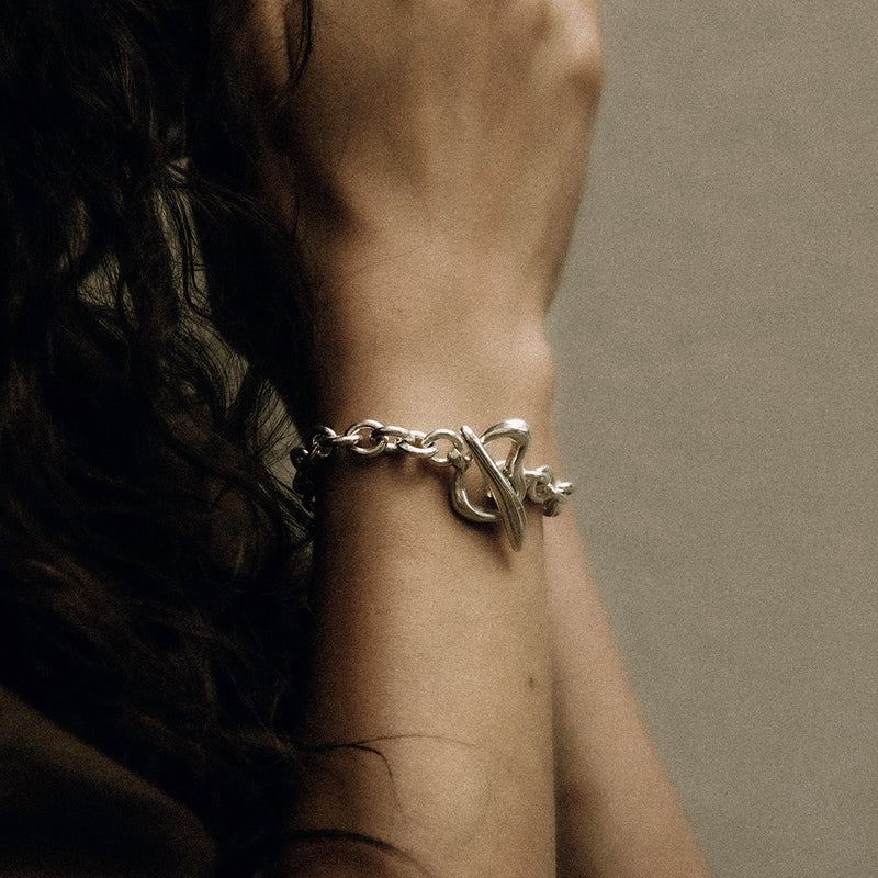 sterling silver bracelet, toggle chain bracelet, organic jewelry