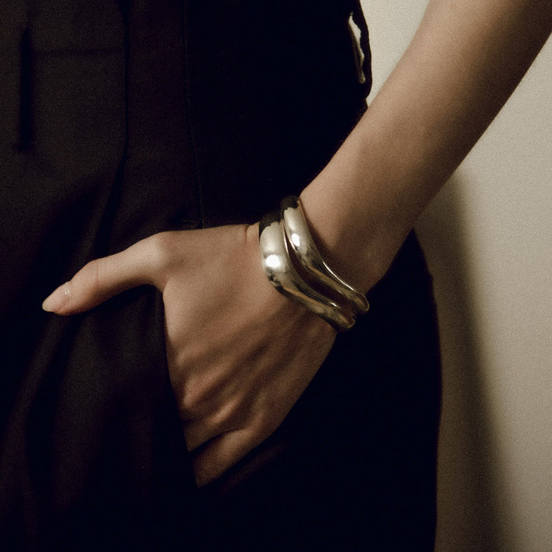 vimeria silver cuff, unique sculptural sterling silver handmade jewelry, organic silver jewelry