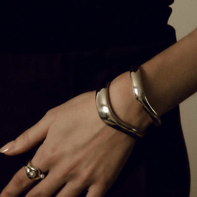 vimeria silver cuff, unique sculptural sterling silver handmade jewelry, organic silver jewelry