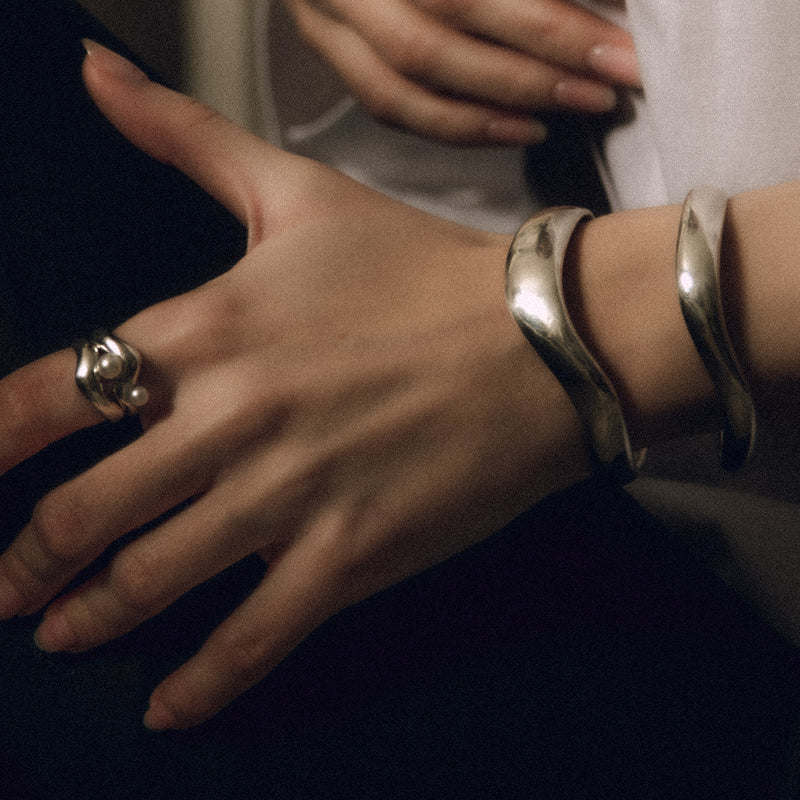vimeria silver cuff, unique sculptural sterling silver handmade jewelry, organic silver jewelry