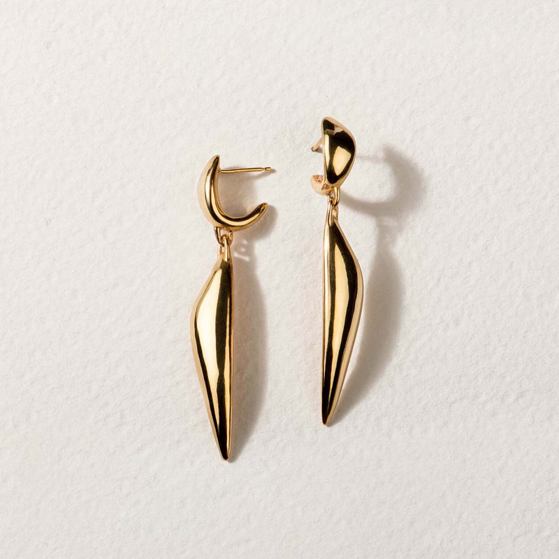 Gold sculptural earrings, vermeil statement earrings