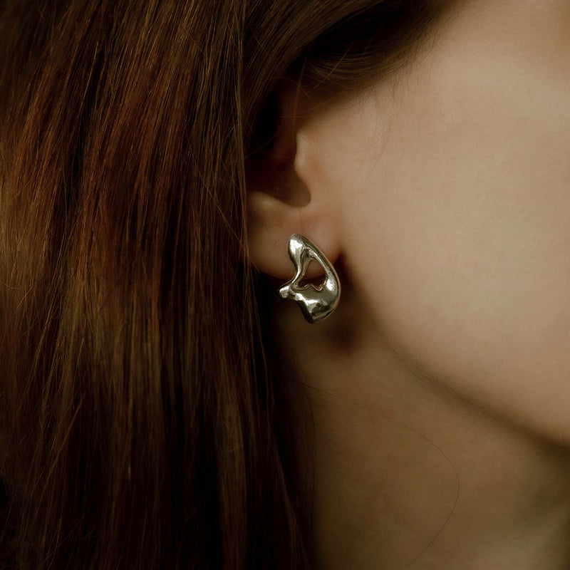 Vimeria unique sculptural sterling silver handmade jewelry, sterling silver studs earrings abstract fluid jewelry