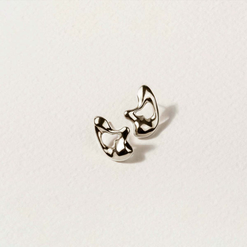 Vimeria unique sculptural sterling silver handmade jewelry, sterling silver studs earrings abstract fluid jewelry